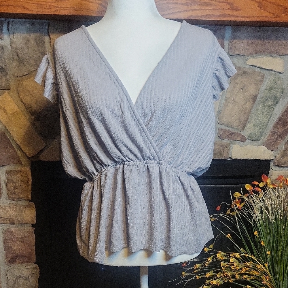 Maurices Heather Gray Flutter Sleeve Blouse